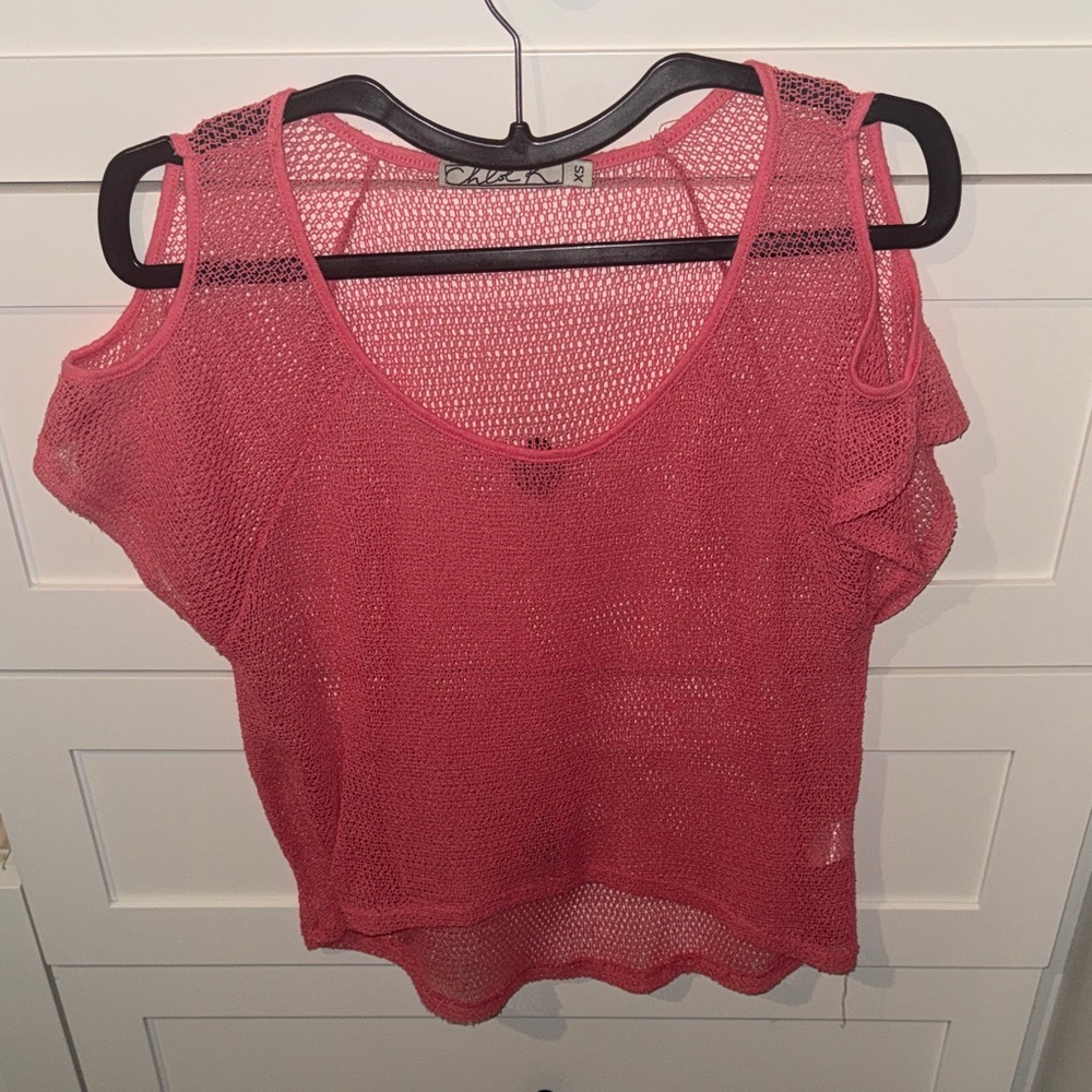 Chloe K Coral Mesh Blouse